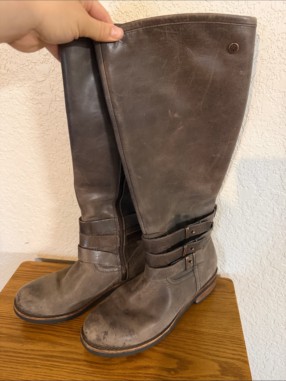 Over-the-Knee Buckle Riding Boots in Dark Brown